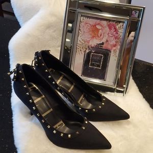 Elle  Black Suede Look Studded High Heels